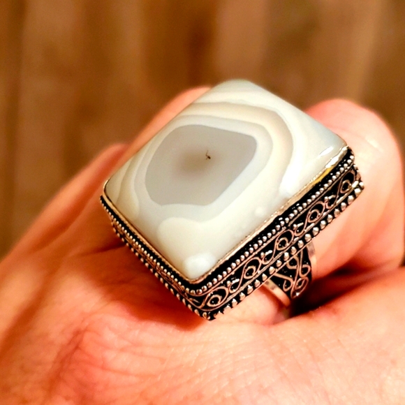 New Huge Botswana Agate 925 Silver Statement Ring. - Picture 2 of 12